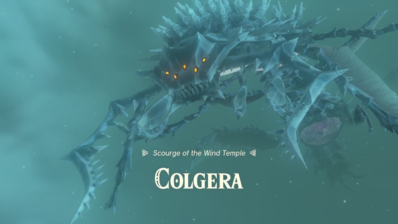 cutscene screenshot of colgera, the boss of the wind temple from zelta totk