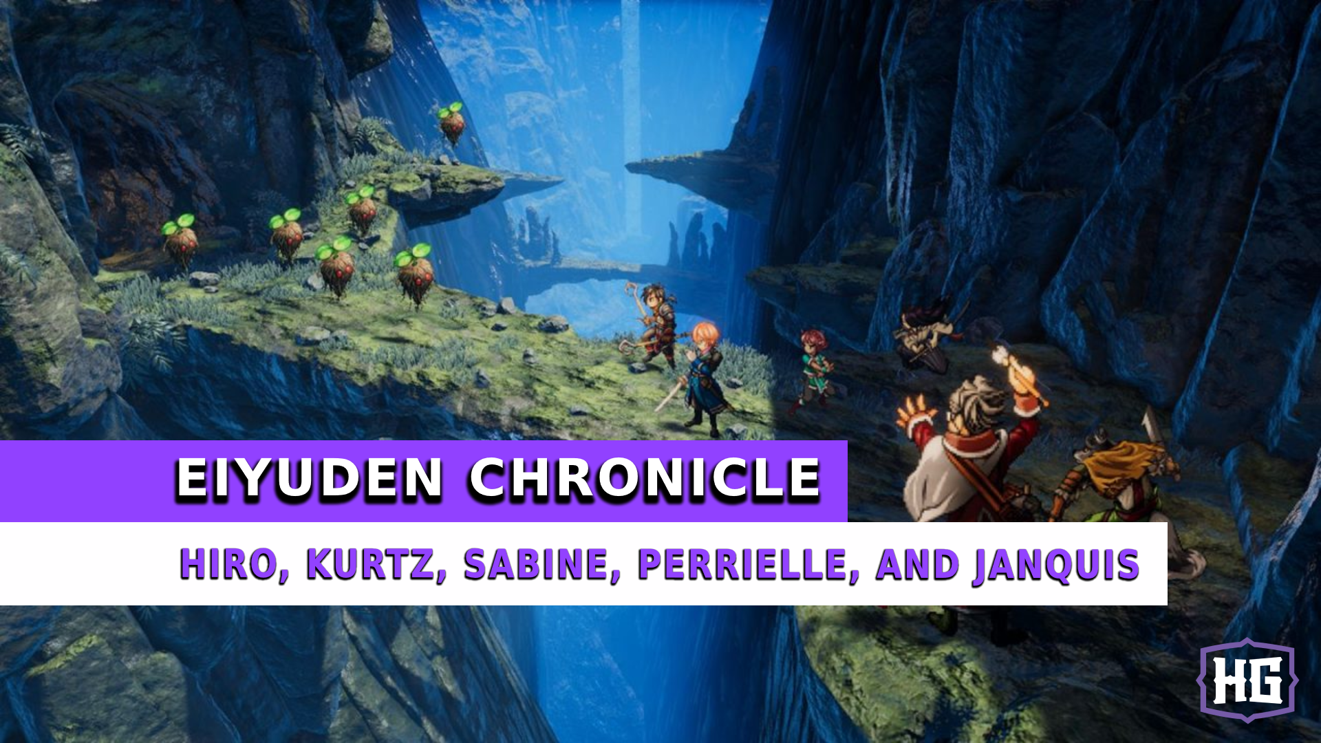 Eiyuden Chronicle Hundred Heroes Recruiting Hiro, Kurtz, Sabine, Perrielle, and Janquis