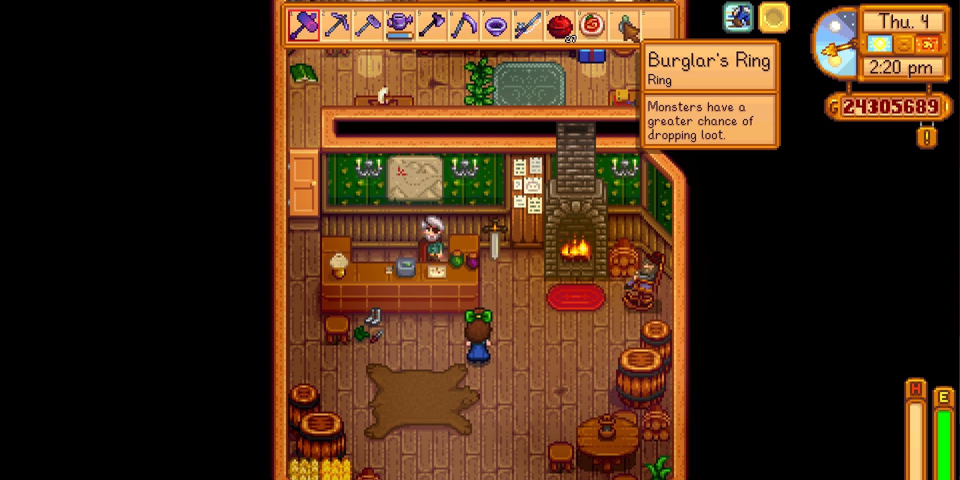 Image of the Burglar's Ring description in Stardew Valley.
