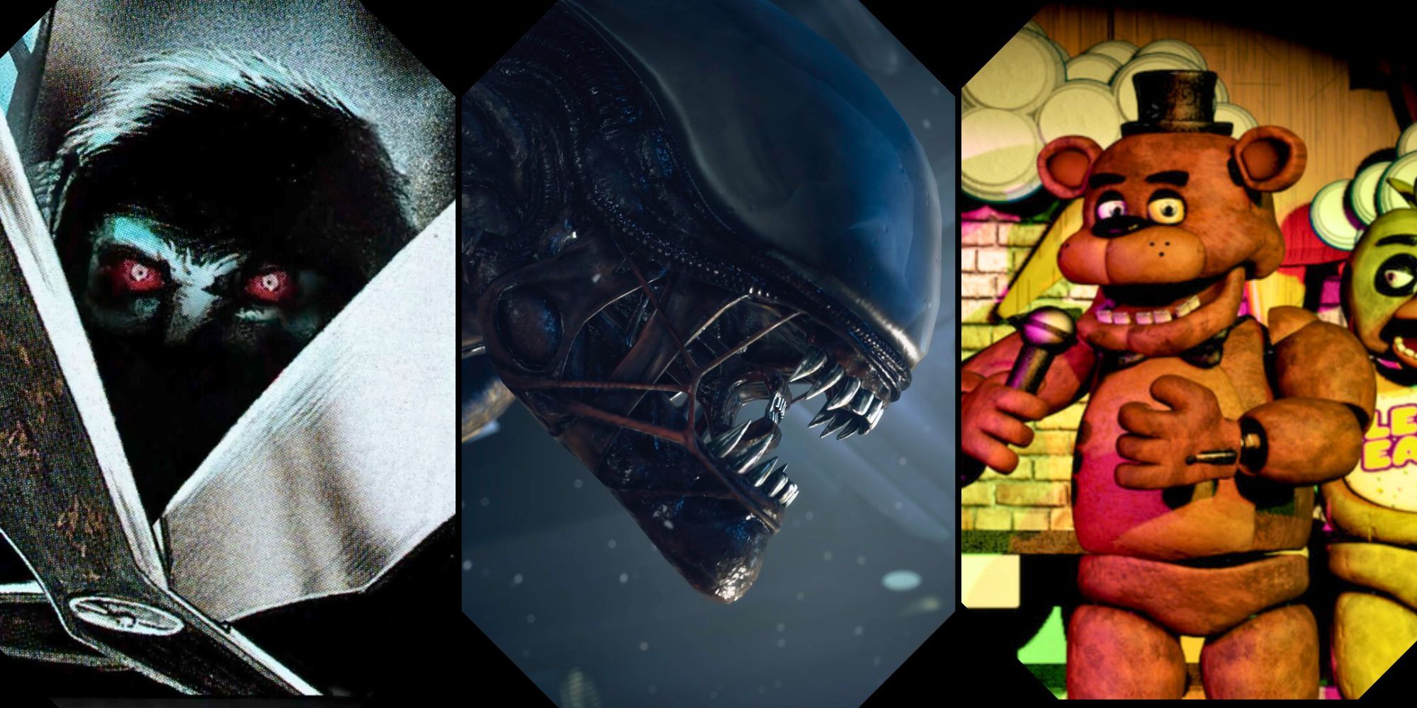 Collage of horror games like Five Night's at Freddy's and Alien: Isolation