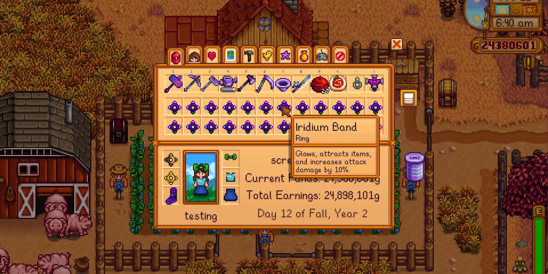 Image of the Iridium Band description in Stardew Valley.