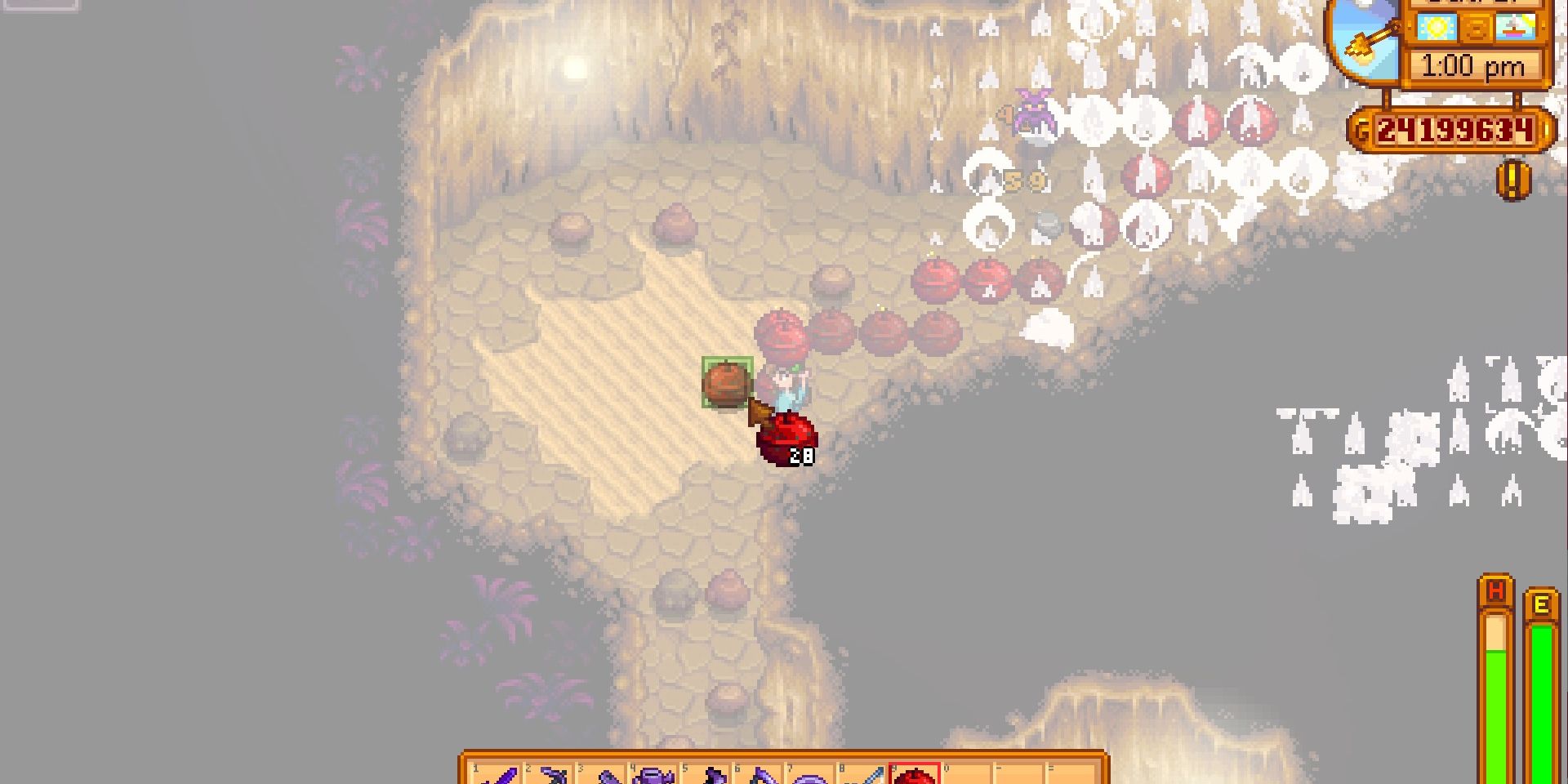 Image of a ton of Mega Bombs being used in Skull Cavern in Stardew Valley.