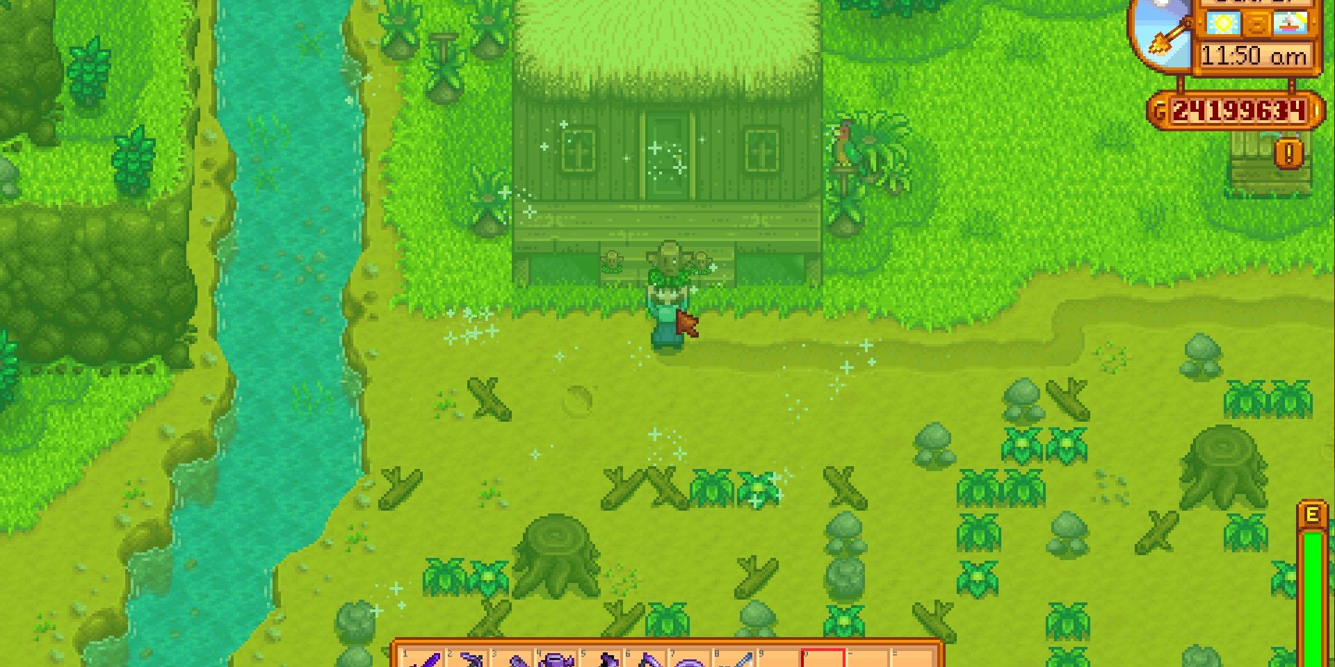 Image of a character using the Farm Warp Totem in Stardew Valley.
