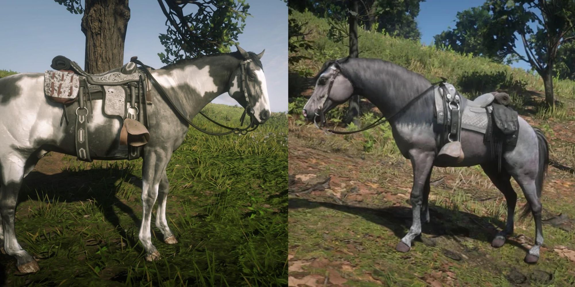 A picture showing two horses from Red Dead Redemption 2