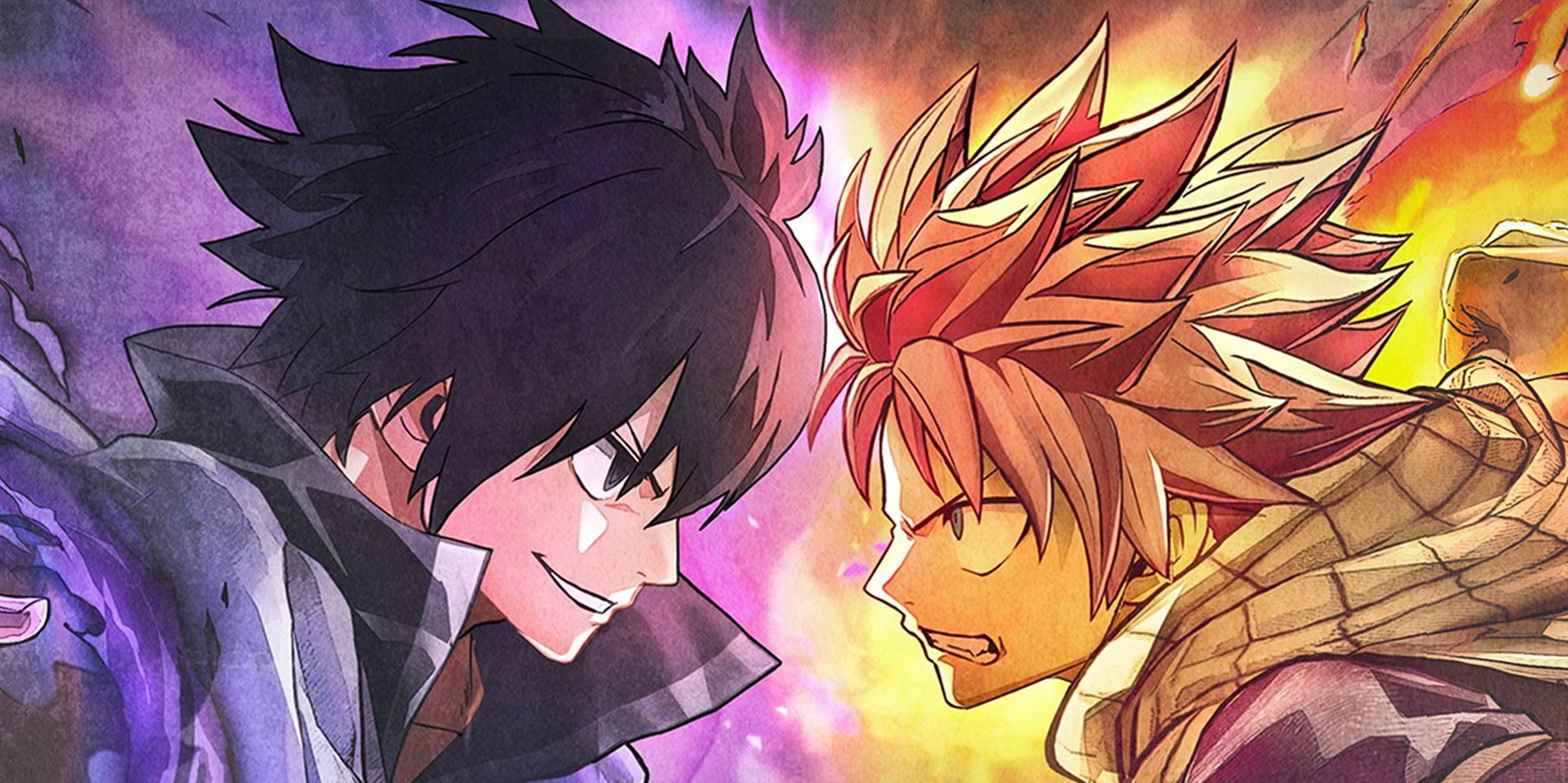 Fairy Tail 2 keyart with Natsu and Zeref facing each other in direct combat