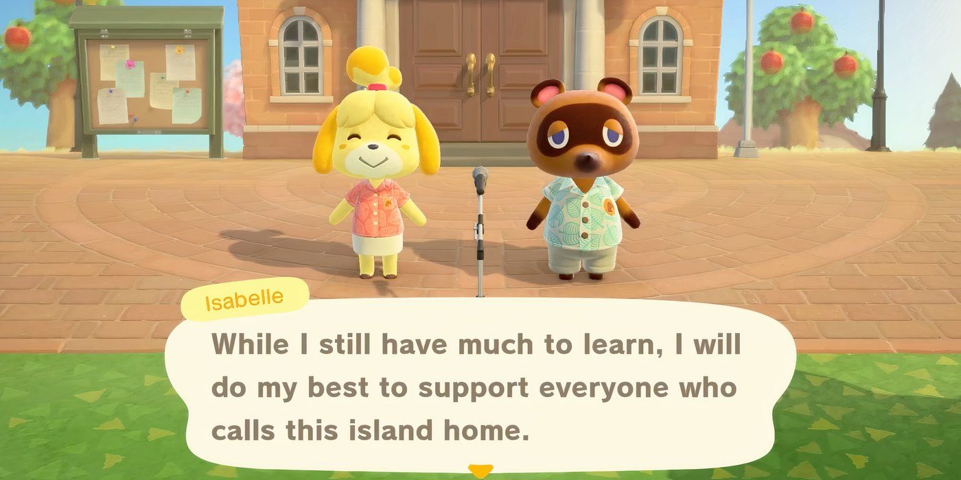 Animal-Crossing-New-Horizons-Isabelle-greets-the-player-with-Tom-Nook