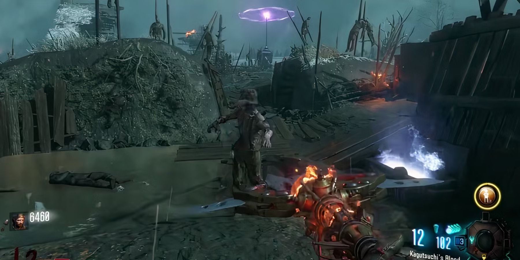 Call of Duty Black Ops 2 Origins fire staff aimed at zombie in trench