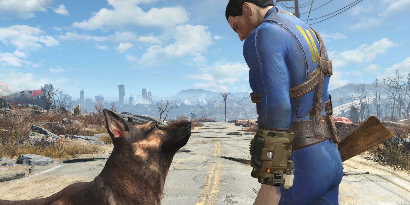 Fallout-4-Dogmeat-looking-up-at-Male-Sole-Survivor-in-vault-suit