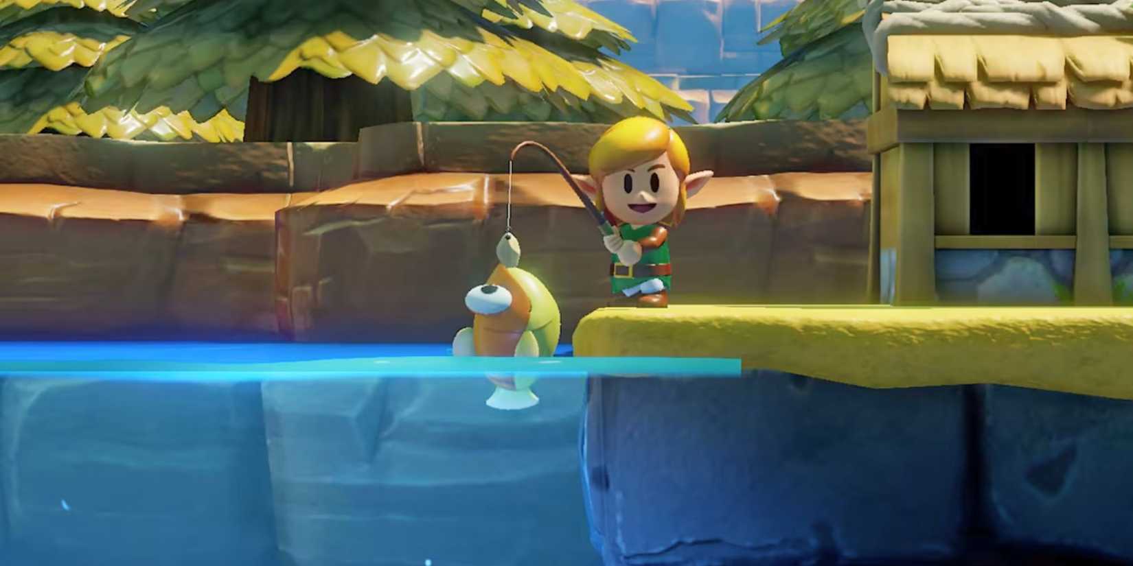 Link fishing in Legend of Zelda Link's Awakening