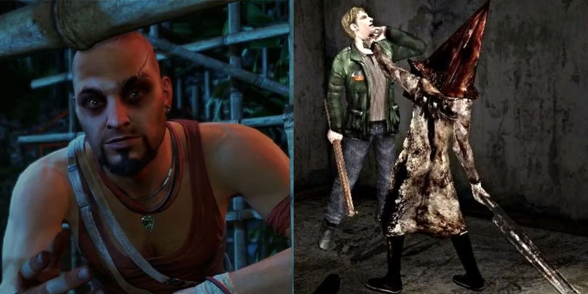 Picture showing Vaas from Far Cry 3 and Pyramid Head from Silent Hill 2