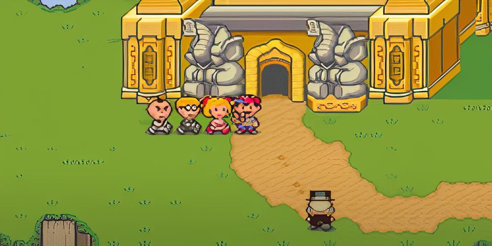 EarthBound-Ness-Paula-Jeff-Poo-posing-for-camera