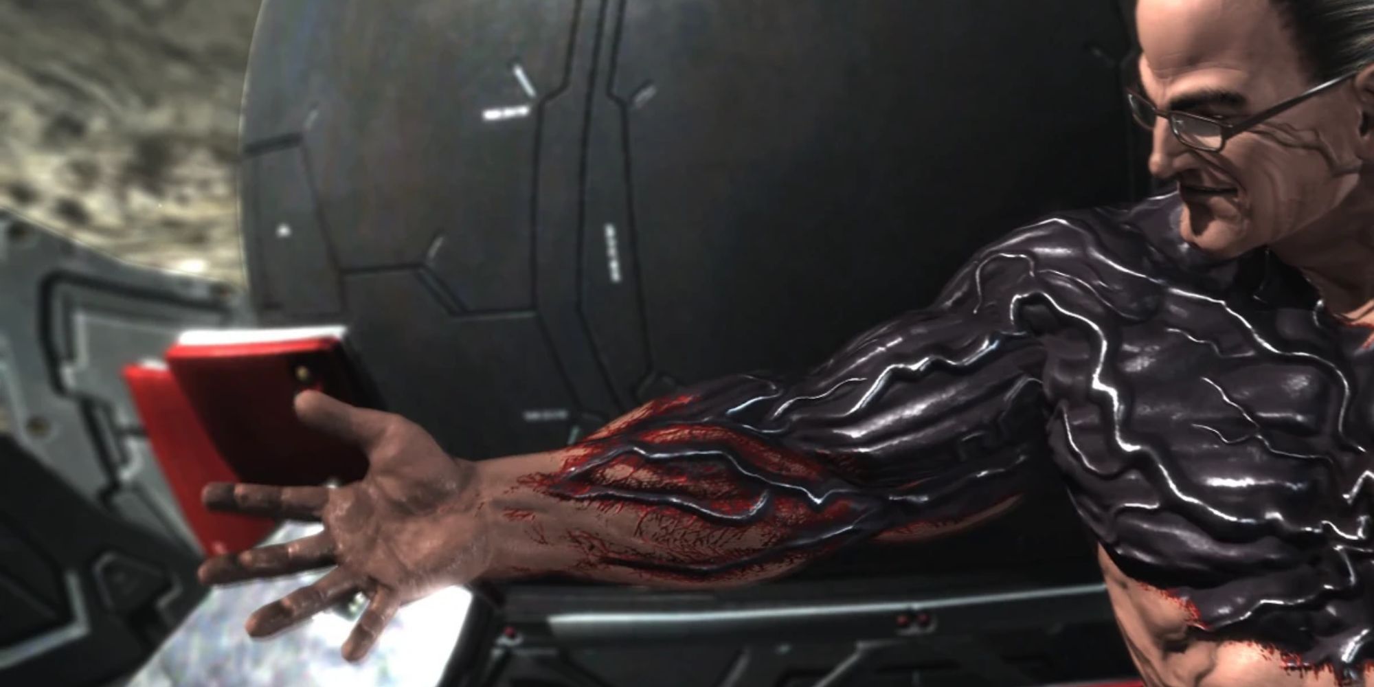Senator Armstrong getting a black nanomachine armor in Metal Gear Rising Revengence