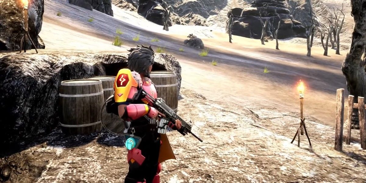 Holding an Assault Rifle In Palworld