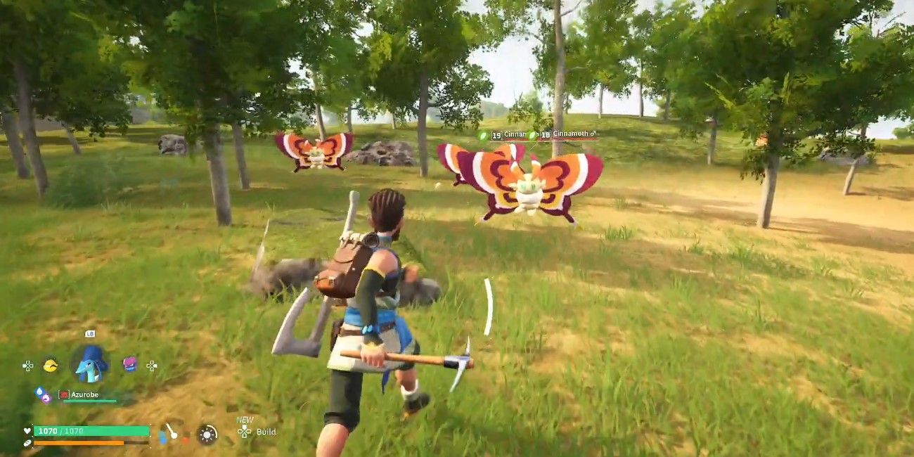 Fighting Cinnamoths in Cinnamoth Forest in palworld