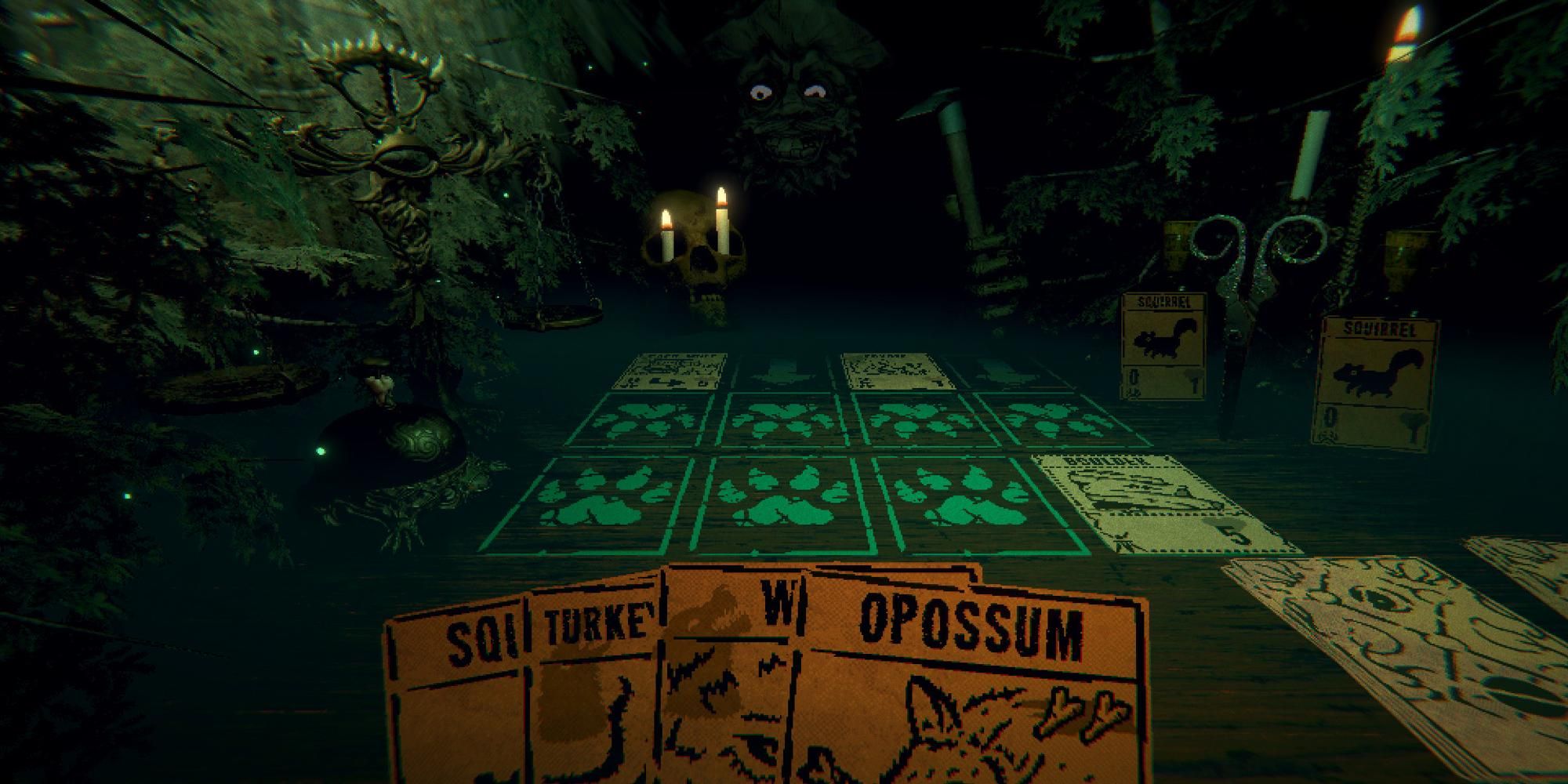 Using cards with animal names to play a card game in Inscryption
