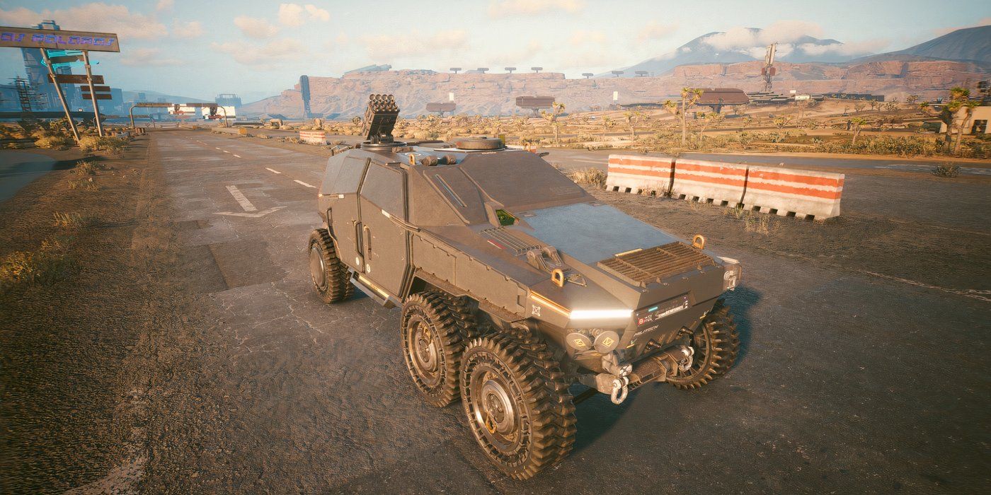 Cyberpunk-2077-Militech-Hellhound-out-in-desert-Badlands