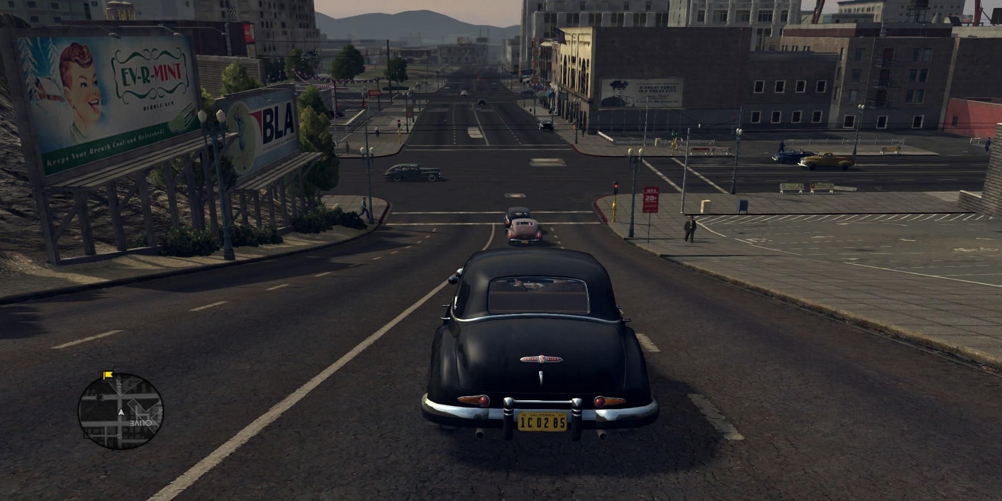 Driving a black car in a city in LA Noire