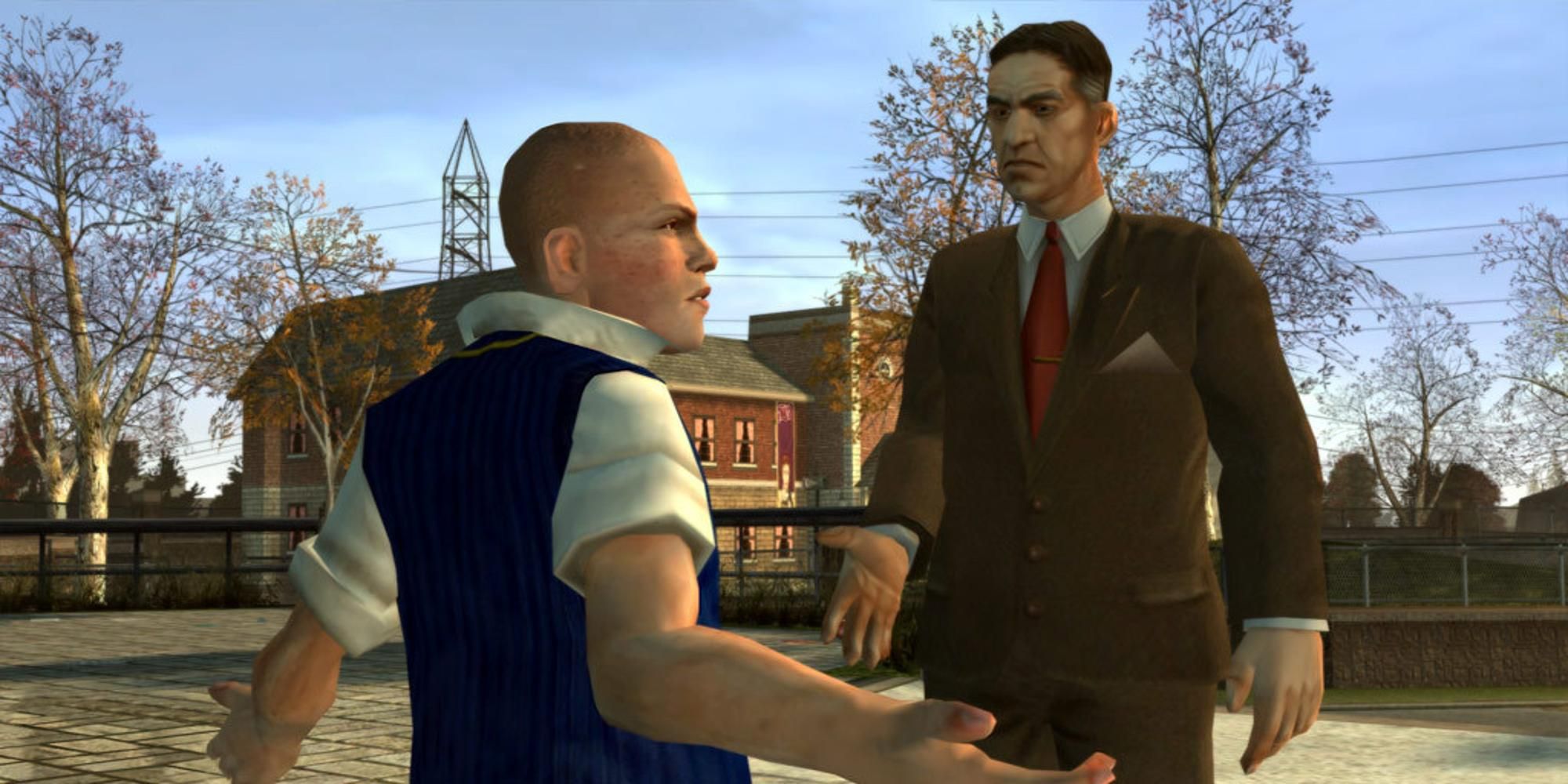 Jimmy Hopkins standing in front of his principal in Bully Scholarship Edition
