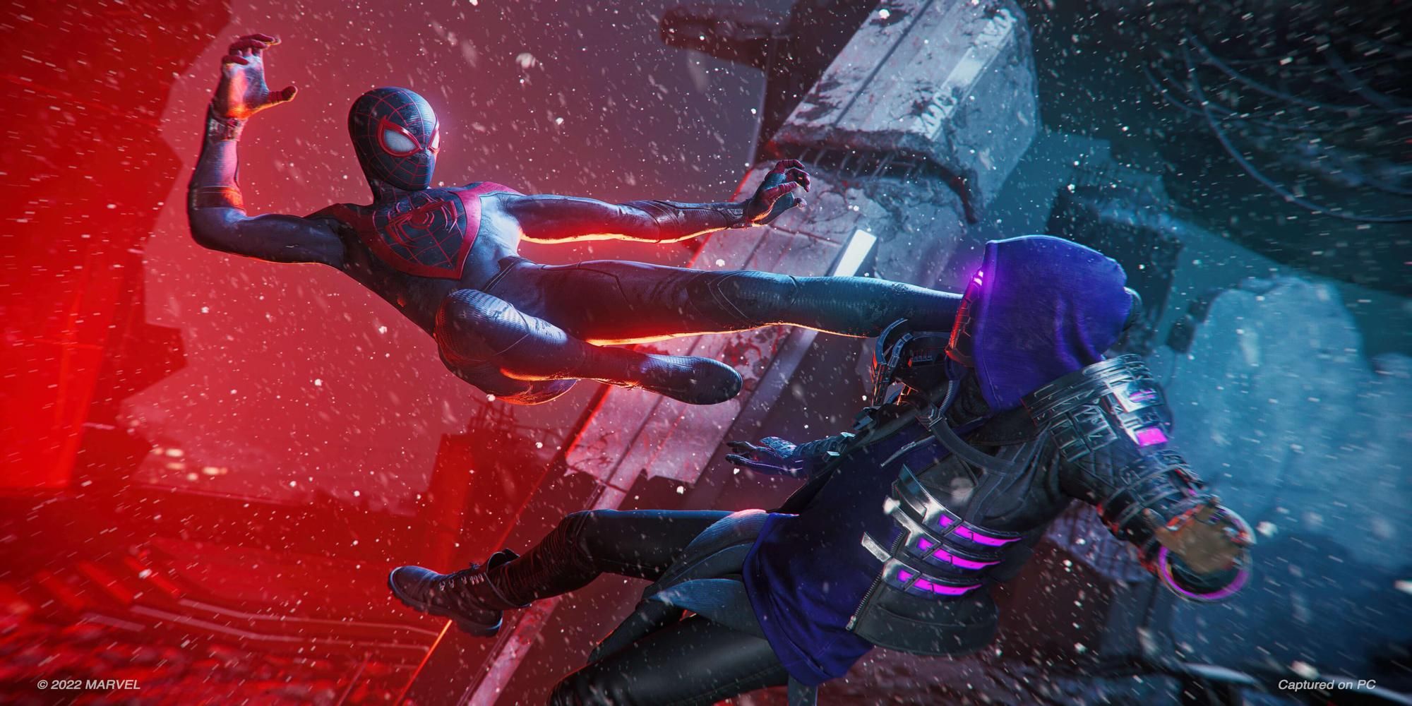 Miles Morales kicking an ememy in Marvel's Spider-Man Miles Morales