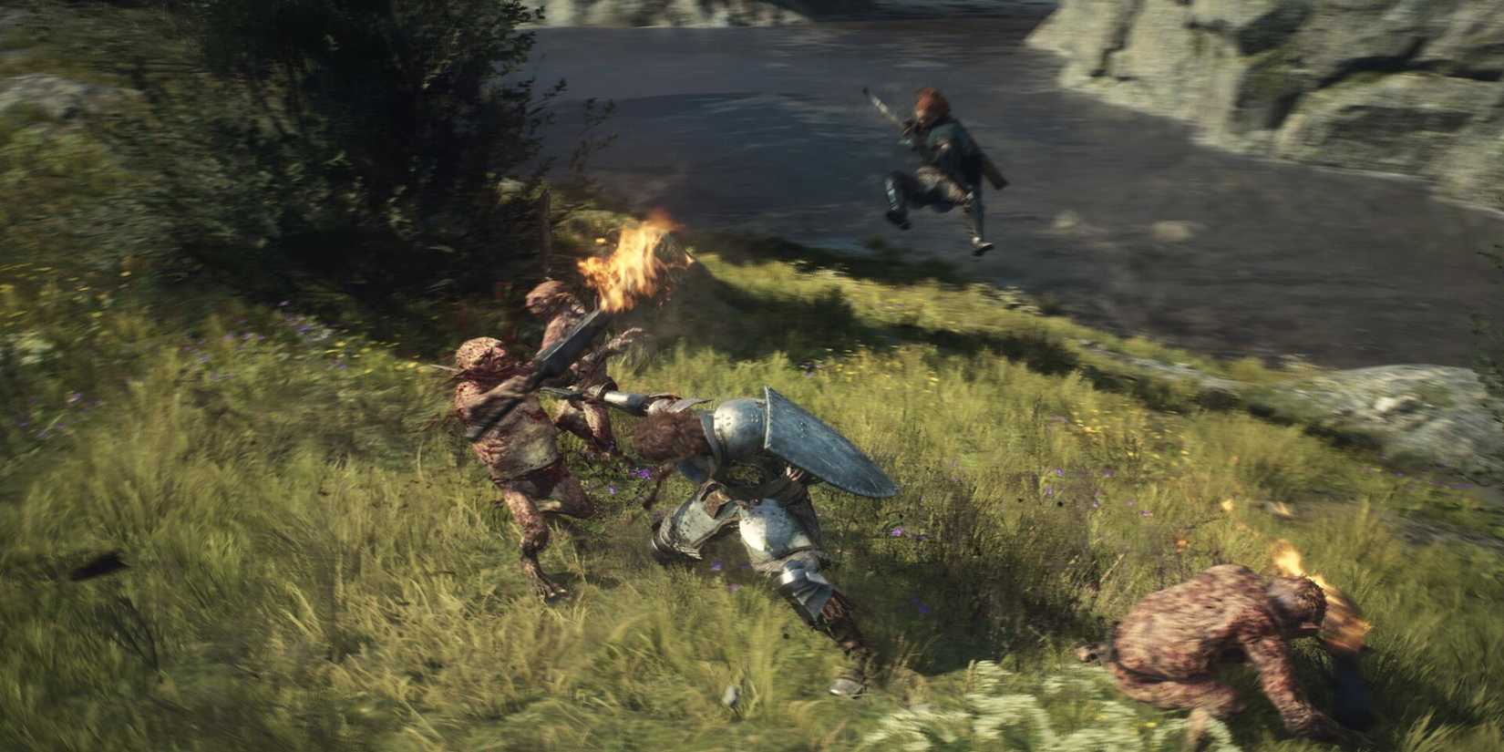 Player fighting enemies in Dragon's Dogma 2