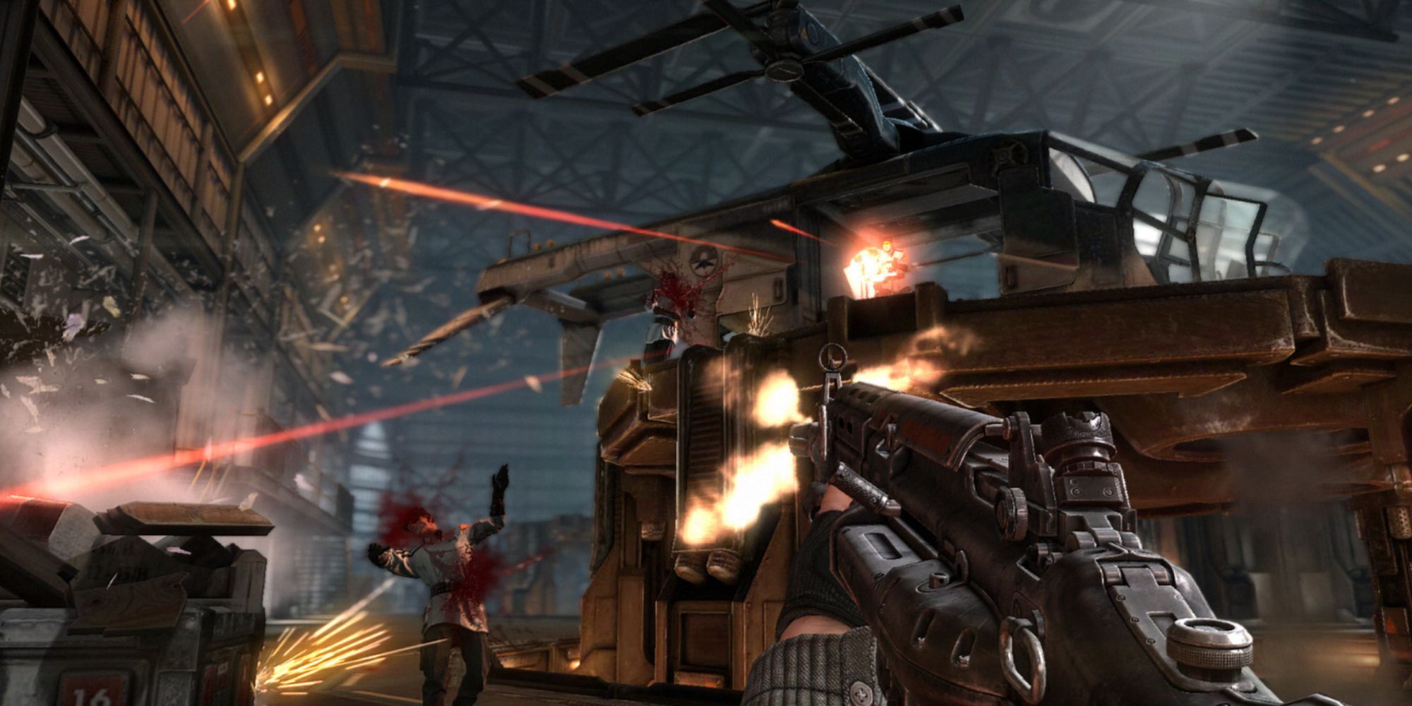 Shooting at Nazis in Wolfenstein The New Order