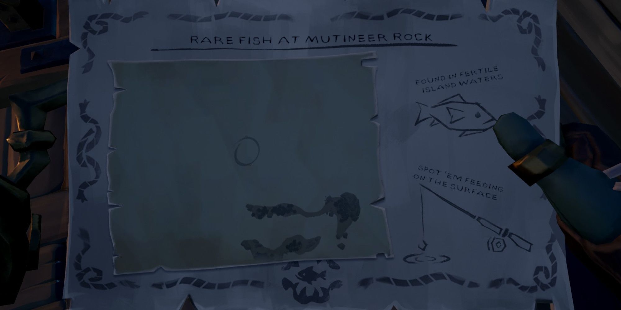 Un mapa para encontrar peces atesorados en el mar de ladrones. 