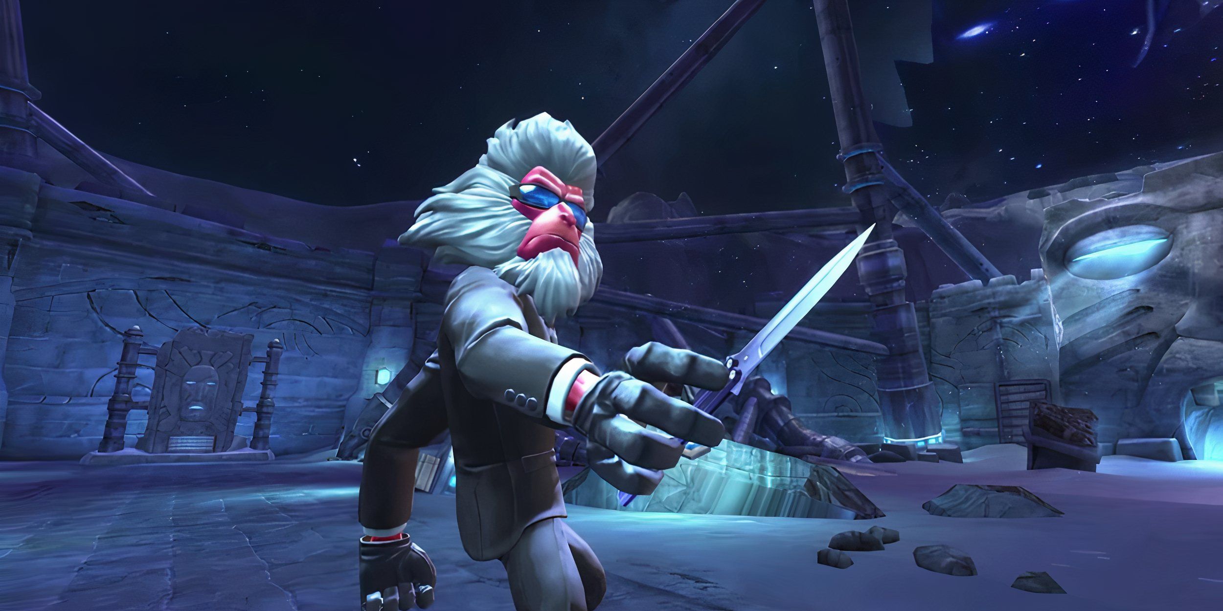 Hit-Monkey holding knife for victory screen in Marvel Contest of Champions