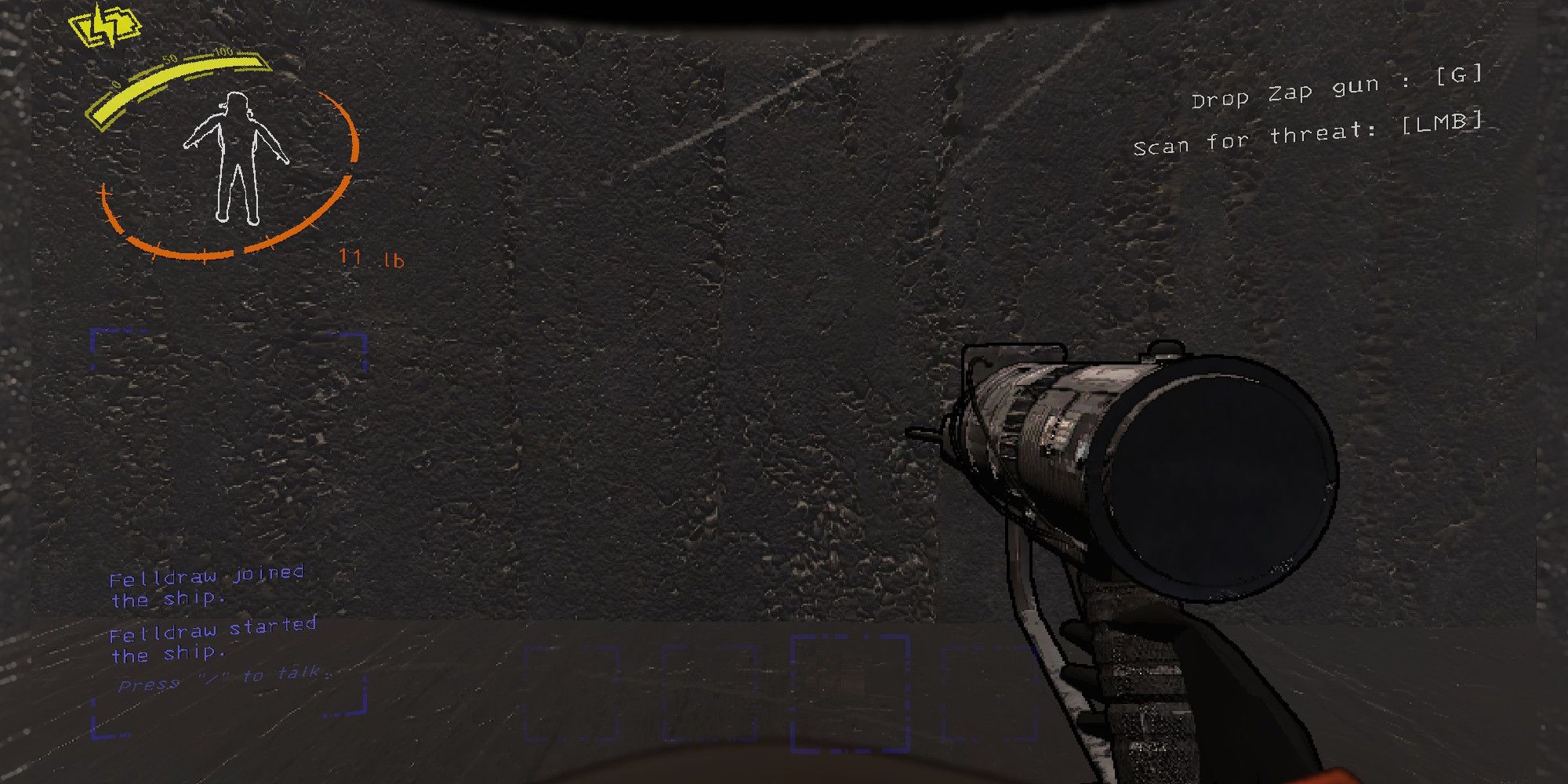 La pistola ZAP de Lethal Company tiene un jugador y apuntó a un muro. 