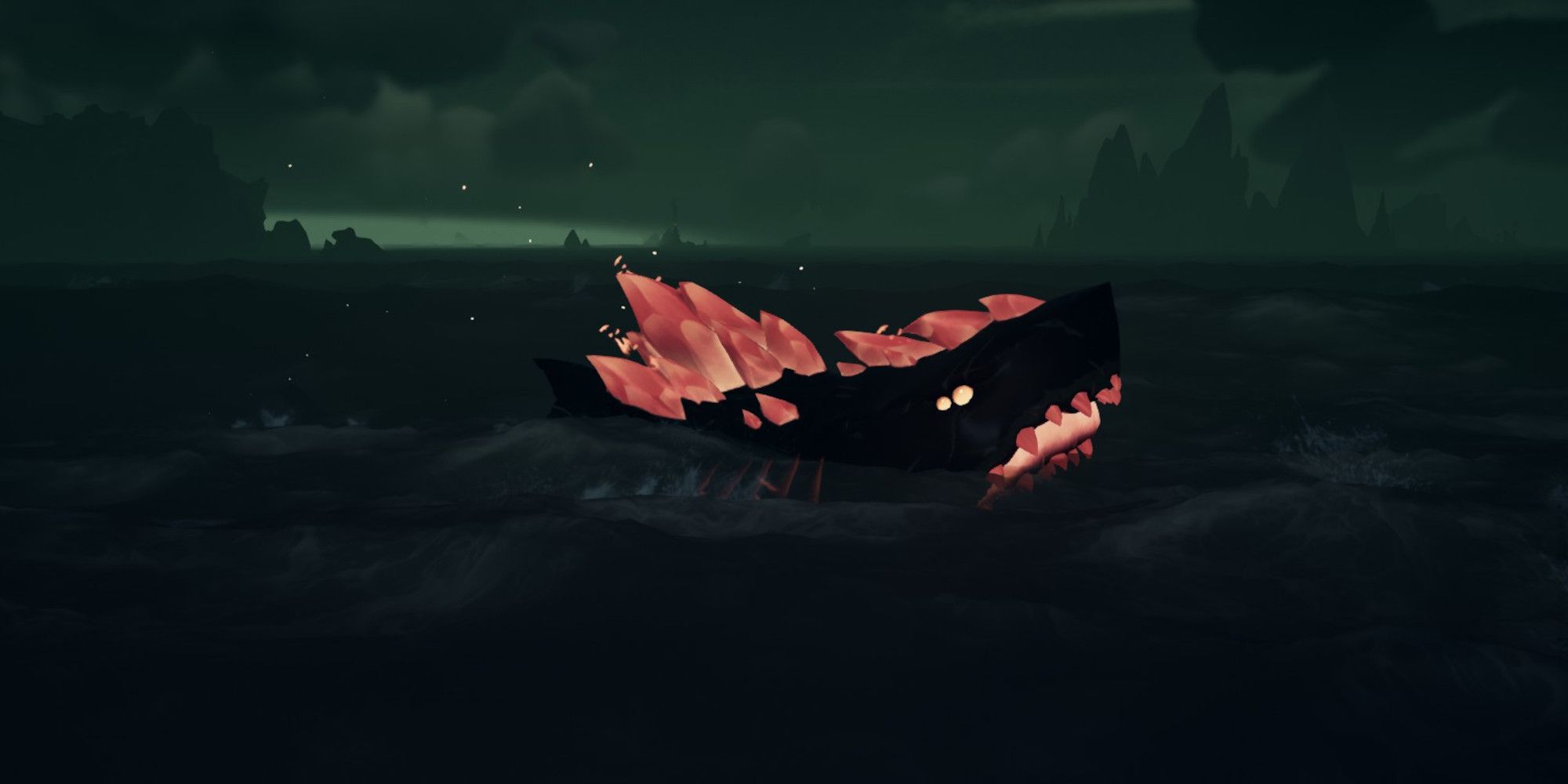 Der befürchtete Redmaw, der in einer gut beleuchteten Nacht aus Wasser hervorgeht. 