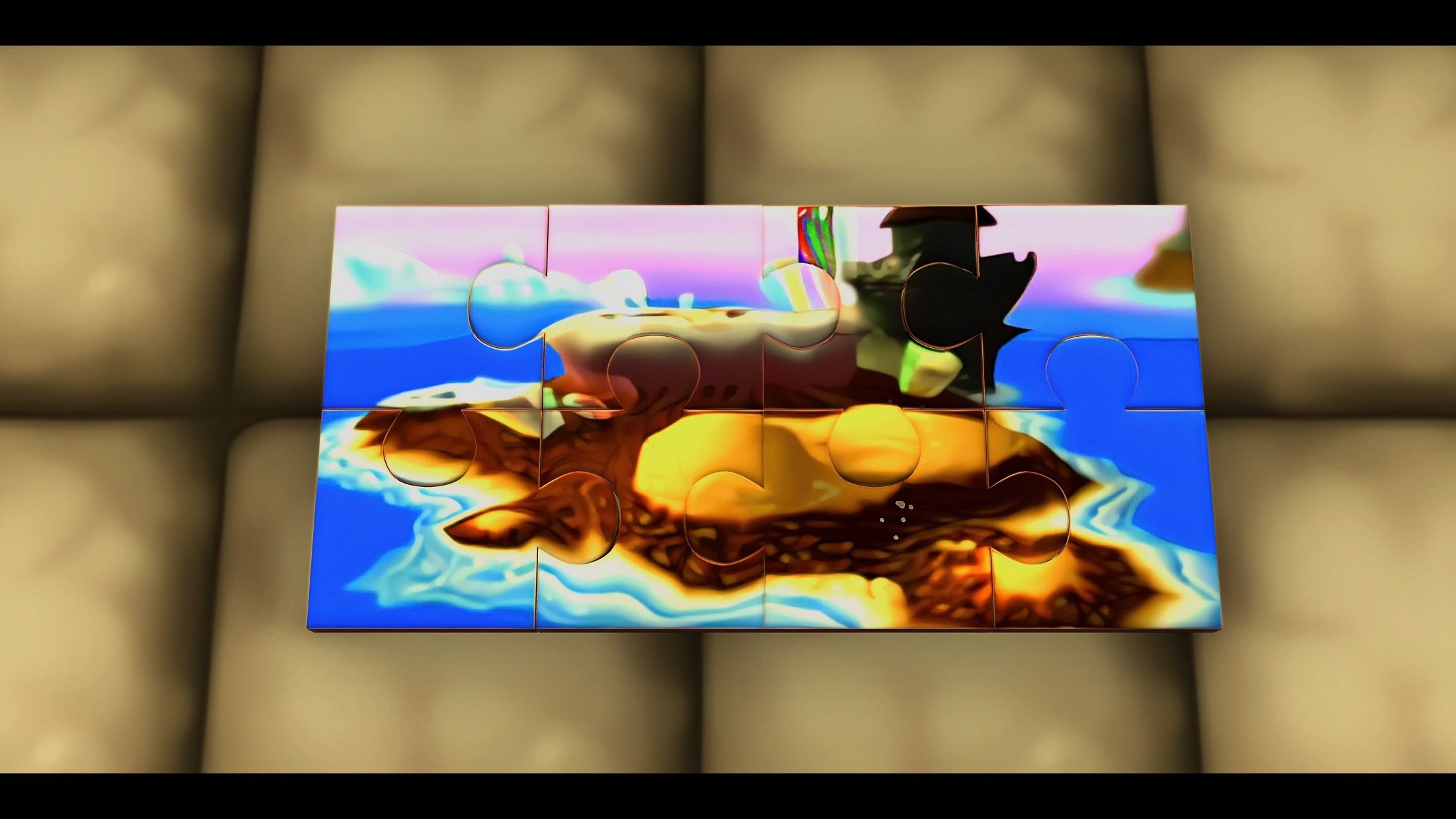 El rompecabezas de Crystal Island de la recolección de todas las piezas de rompecabezas