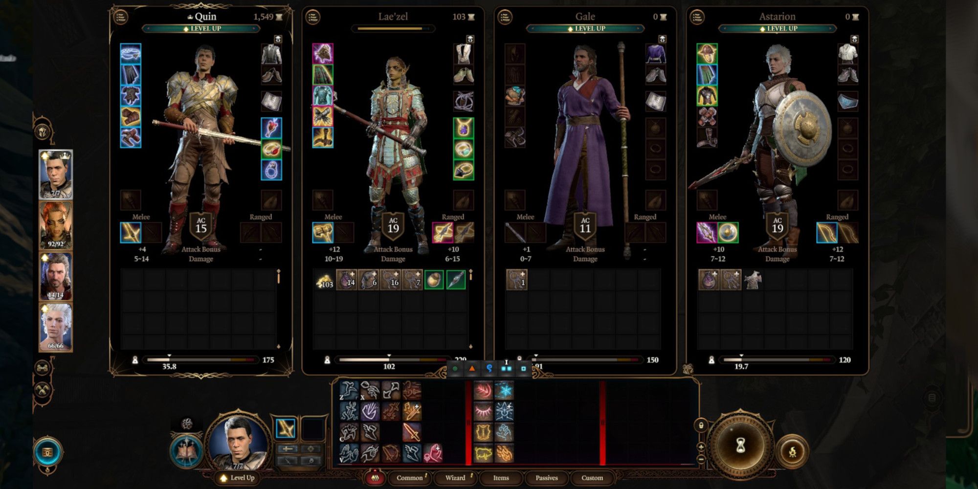 An image meant to show an example Bladesinger loadout in the inventory menu. 