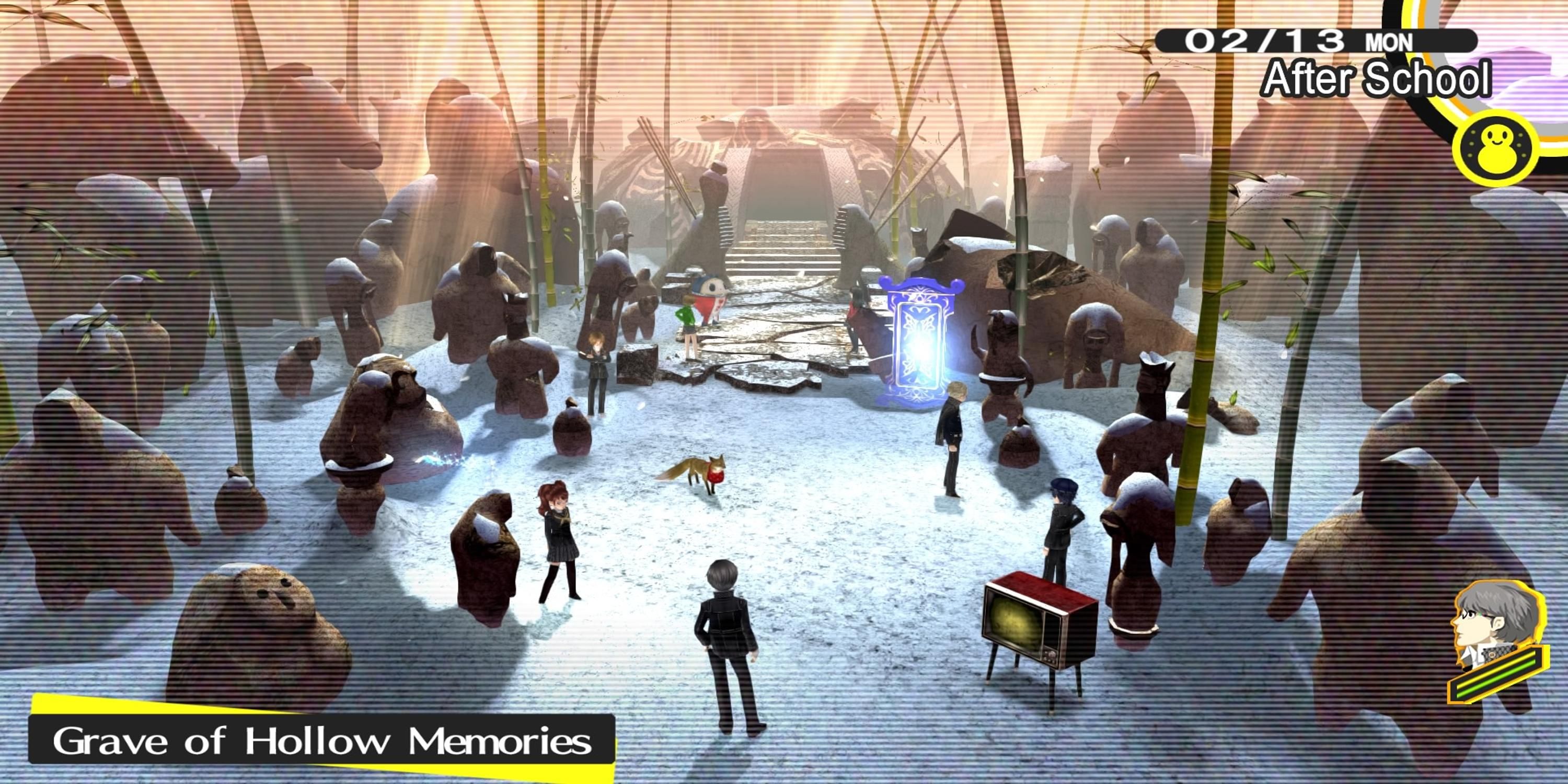 Standing at the enterance to the Hollow Forest dungeon in Persona 4 Golden