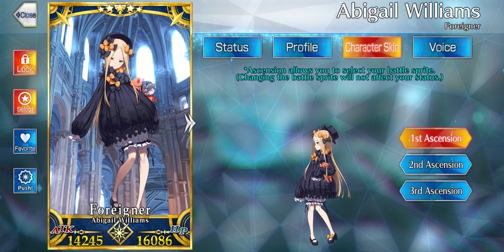 Screenshot of Abigail Williams in FGO
