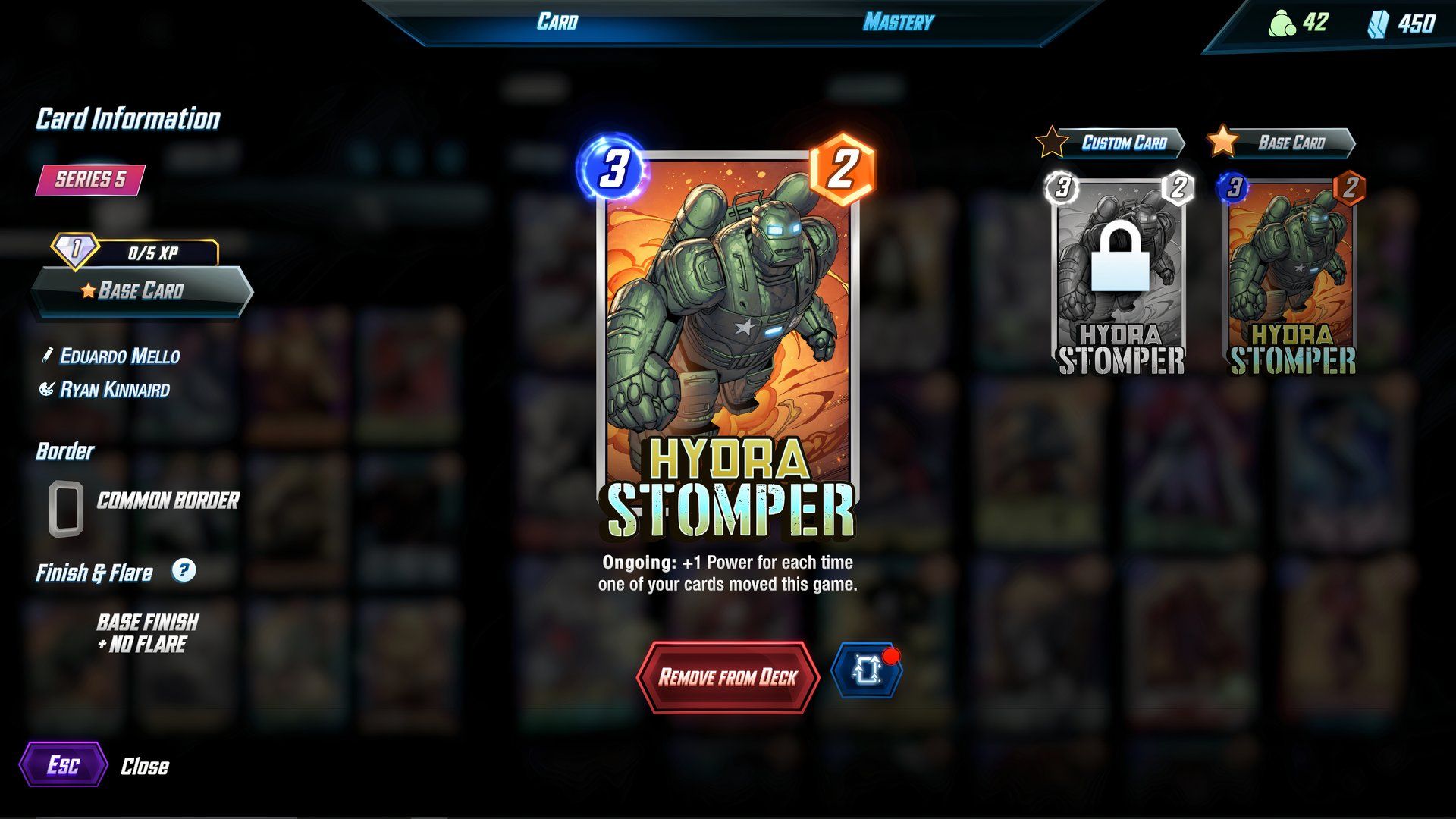 Card overview for Hydra Stomper in the Marvel Snap client