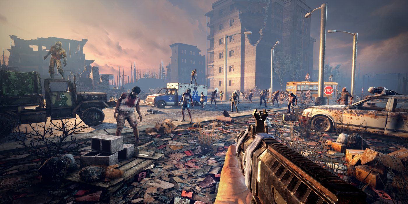 7-Days-to-Die-Player-POV-holding-assault-rifle-in-city-full-of-zombies