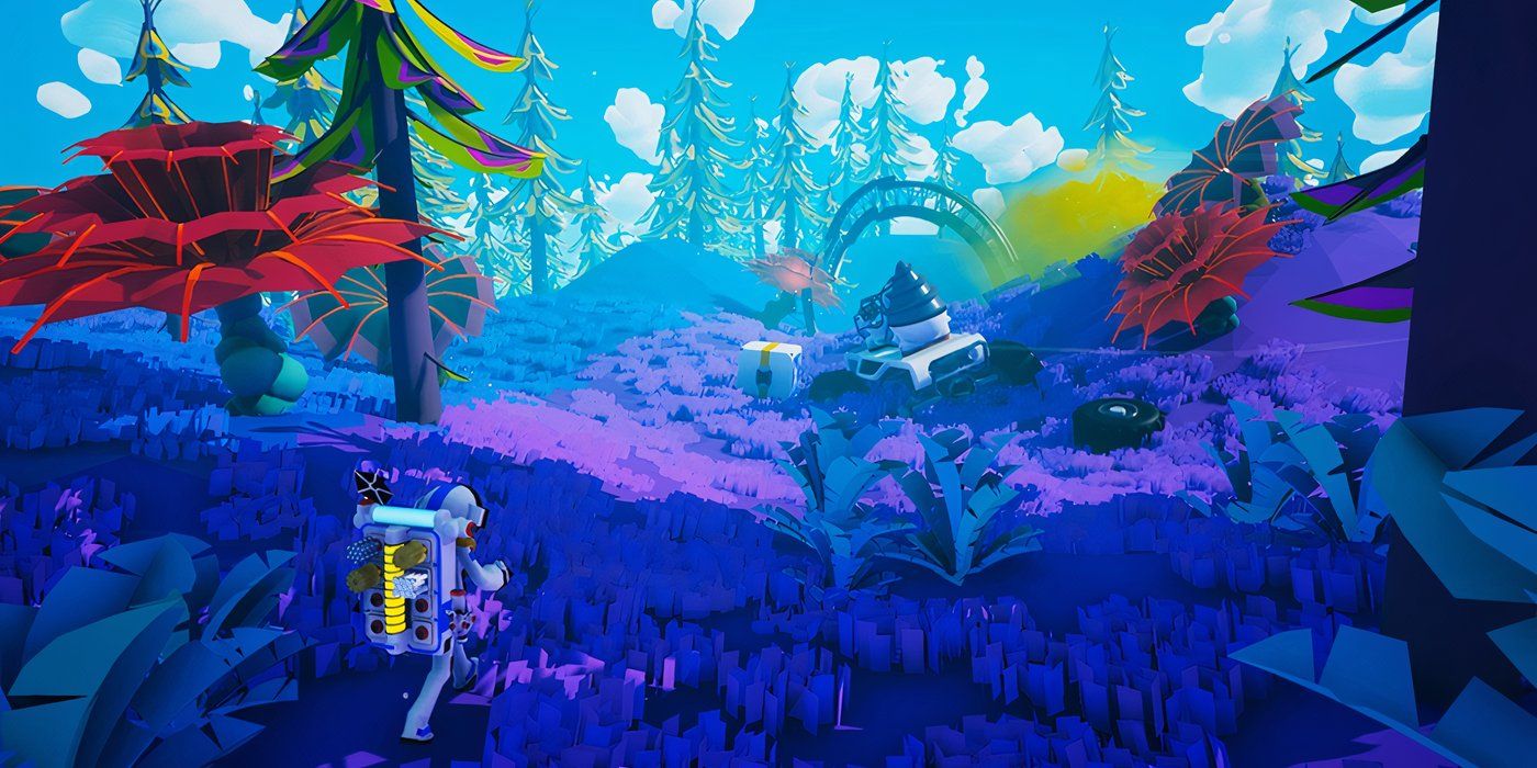Astroneer-Player-on-purple-land-heading-toward-drill