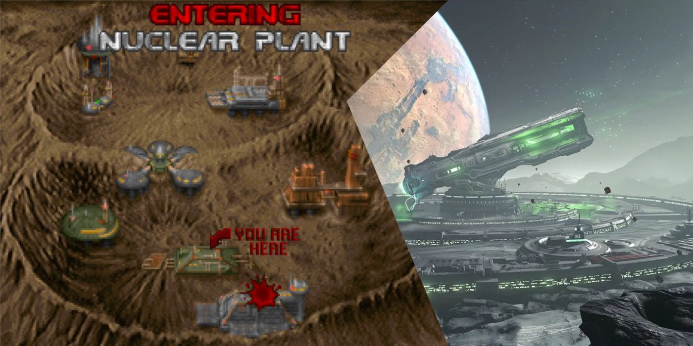 DOOM-Split-Image-DOOM-1993-Map-screen-of-Phobos-and-DOOM-Eternal-BFG-10000