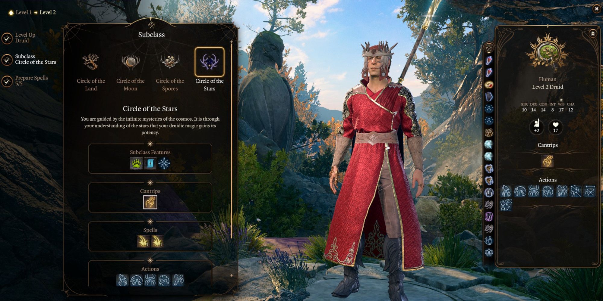 A player selecting the Circle of the Stars Druid subclass.