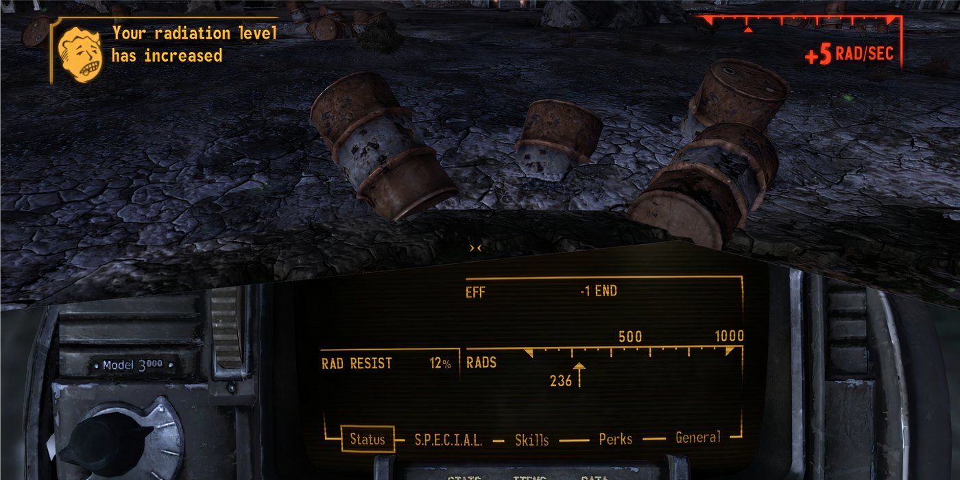 Fallout-New-Vegas-Player-suffering-from-Radiation-Sickness-and-Pip-Boy-showing-radiation-damage