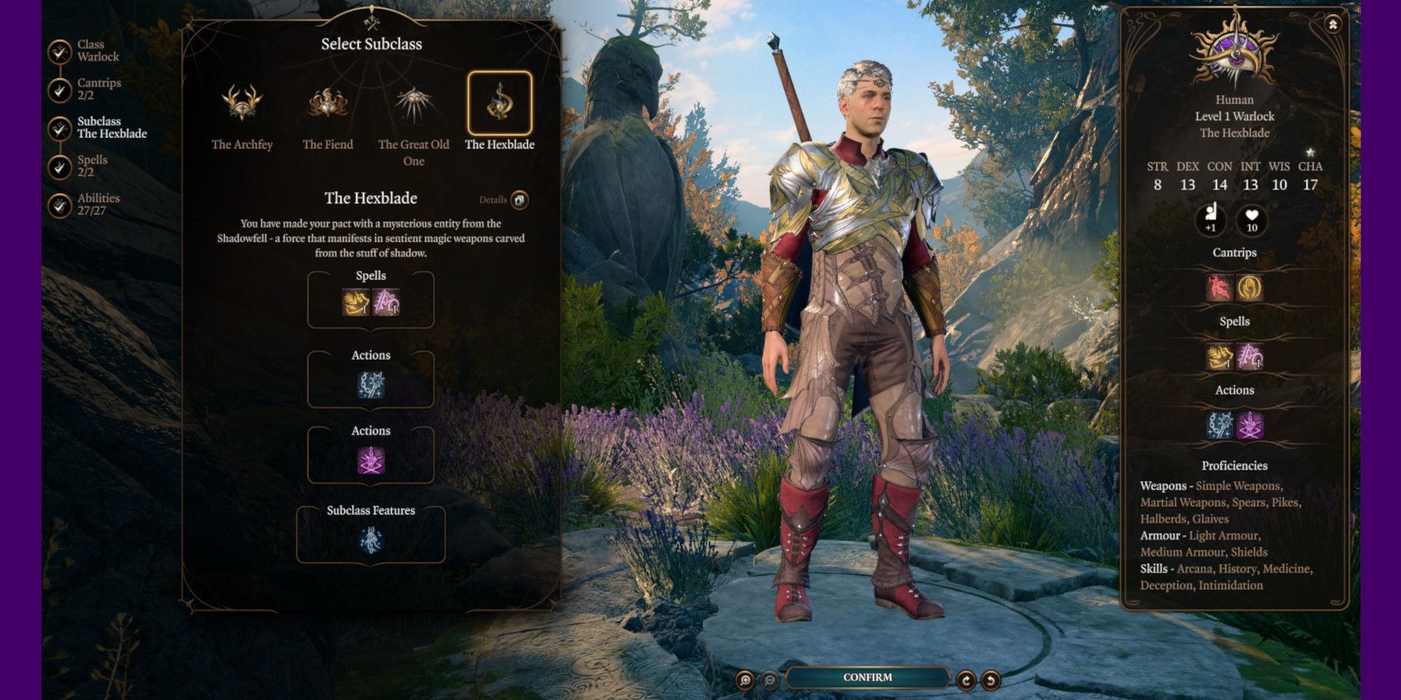 Un jugador que selecciona la subclase Hexblade en la puerta 3 de Baldur.