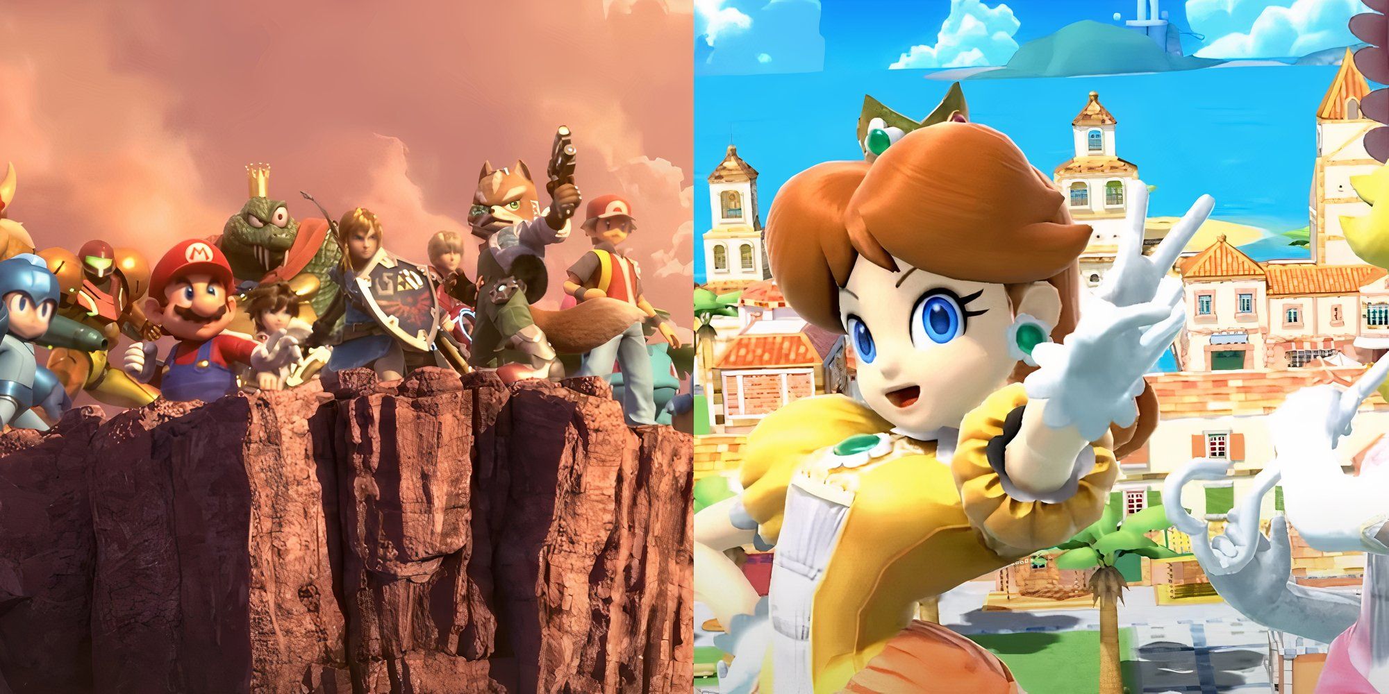 SSBU Best Smash Moves characters on hill and daisy giving peace sign