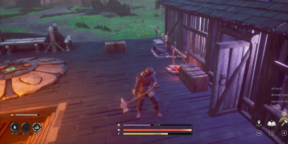 Holding an Iron Warhammer in RuneScape: Dragonwilds
