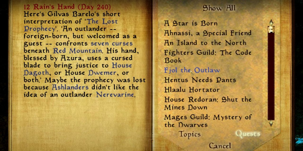 Morrowind - Journal Screen