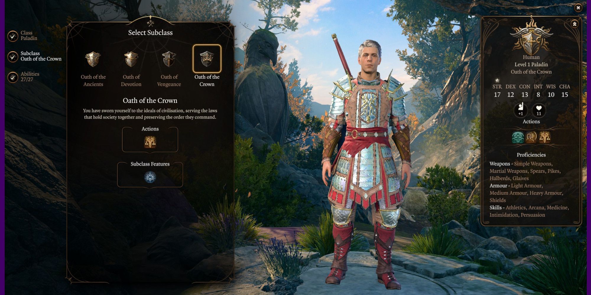 A Paladin selecting the Oath of the Crown.