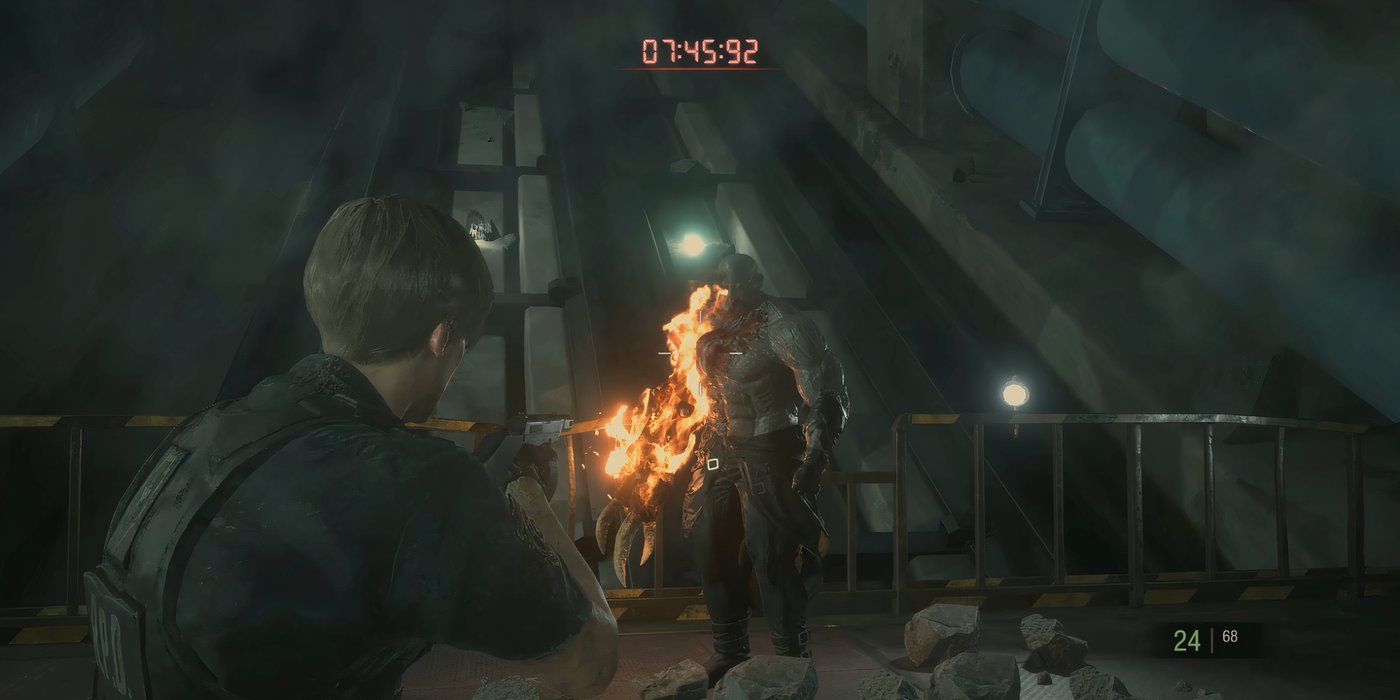 Resident-Evil-2-Remake-Leon-Kennedy-fighting-Super-Tyrant-boss-fight