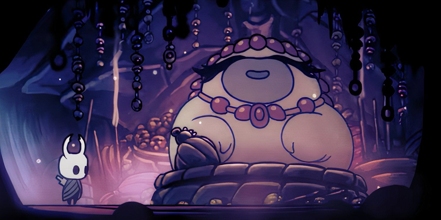 Saliba Hollow Knight Charm salesperson in shop talking with The Knight