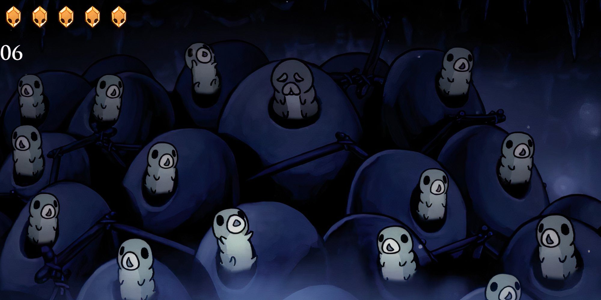 Grub Father Hollow Knight with all the grubs collected before eating them