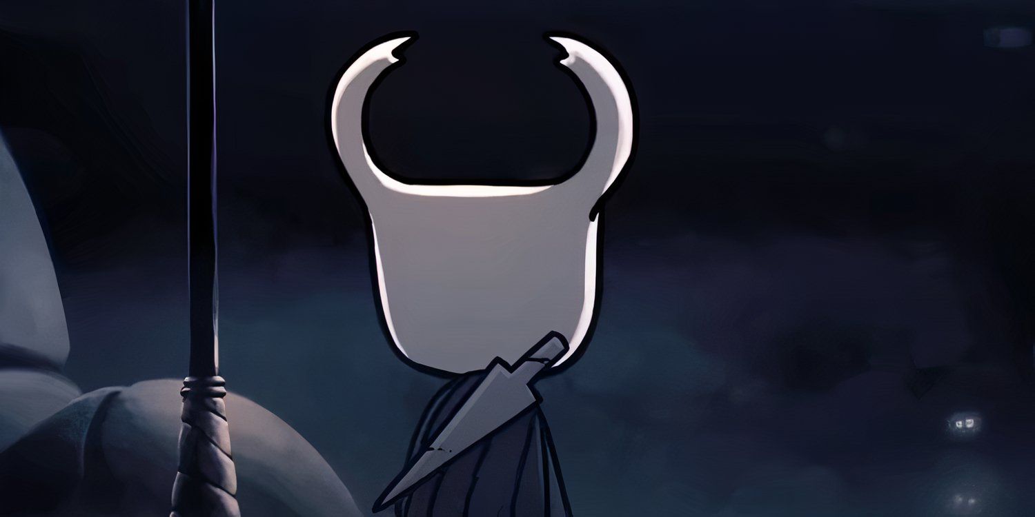 The Knight Hollow Knight back turned in intro cutscene looking at hollownest