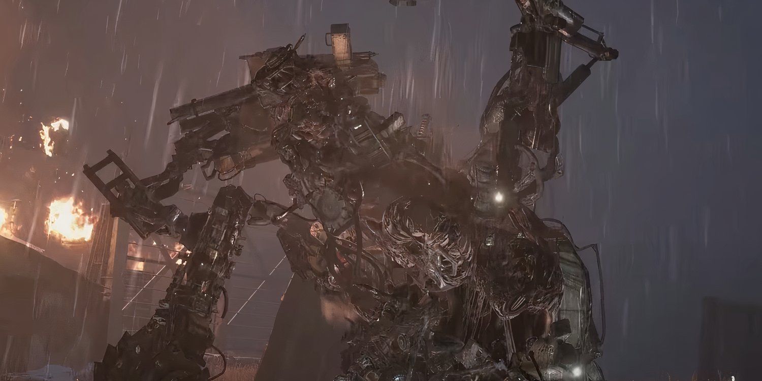 Heisenberg, Resident Evil Village in giant robot armor fighting ethan 