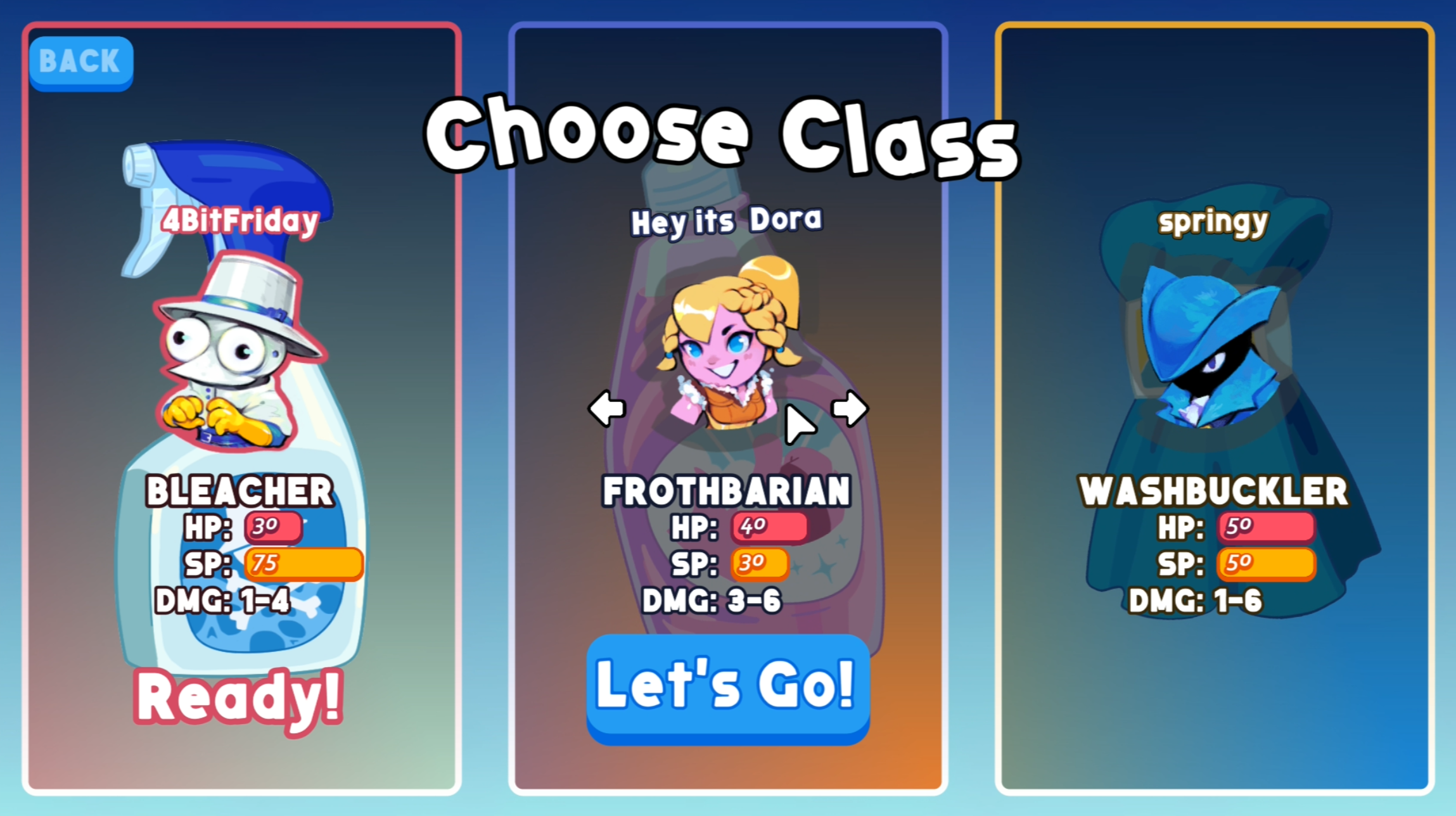 Scrubbin' Trubble player selection screen